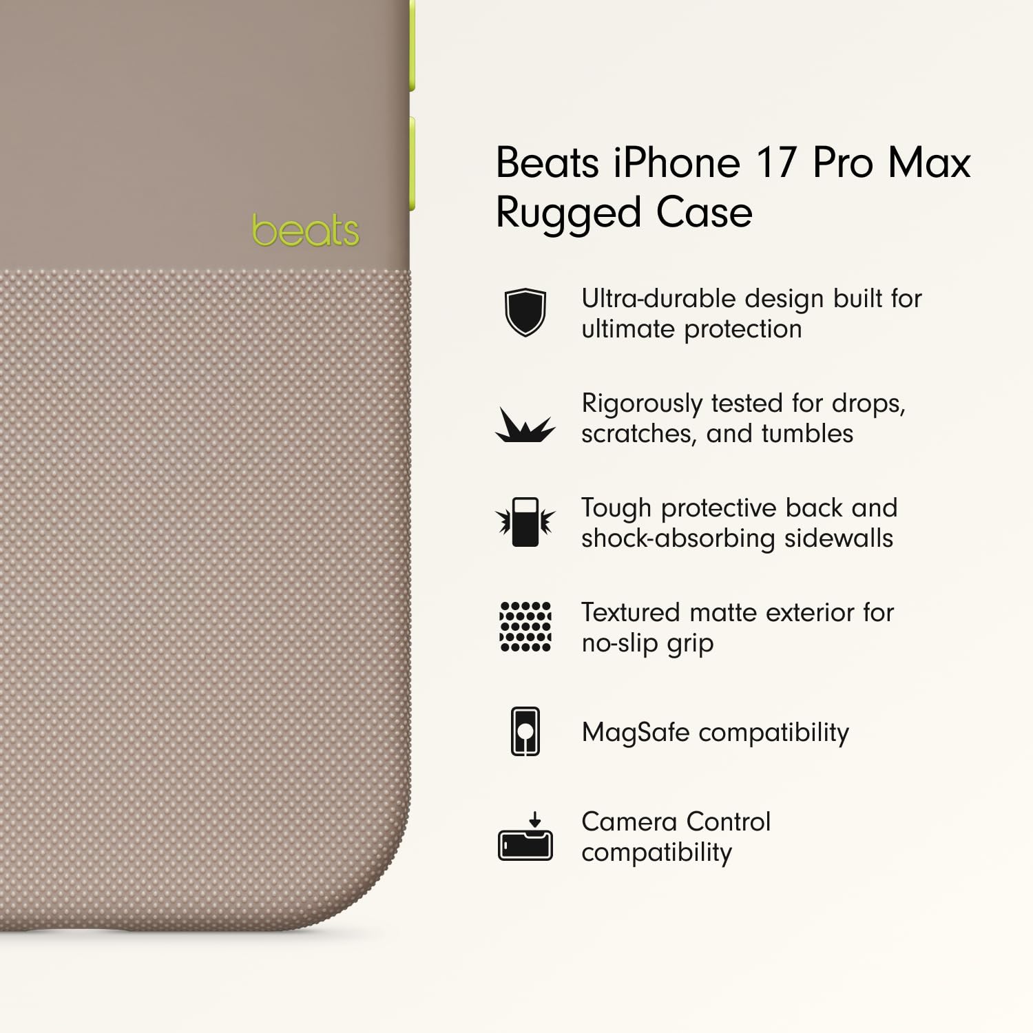 iPhone 17 Pro beats Case, Matte Texture with Microfibre Lining with Magsafe & Camera Control Button - Alpine Gray