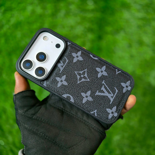 iPhone 18 Pro LV Leather Case, Luxurious Louis Vuitton Leather Case - Black