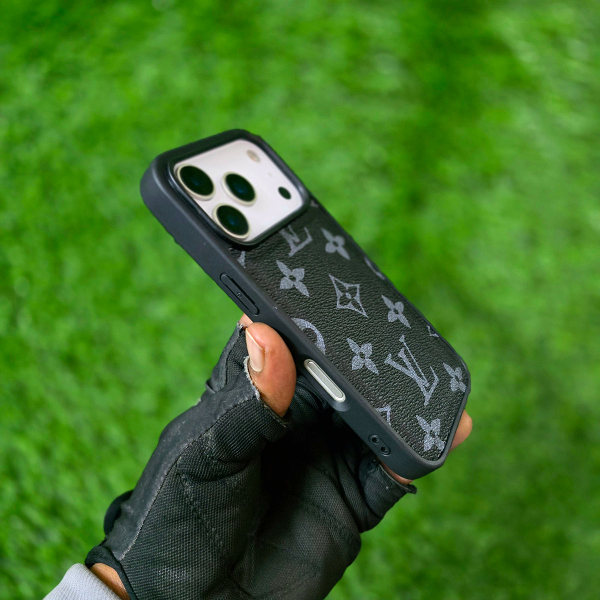 iPhone 18 Pro LV Leather Case, Luxurious Louis Vuitton Leather Case - Black