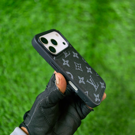 iPhone 18 Pro LV Leather Case, Luxurious Louis Vuitton Leather Case - Black