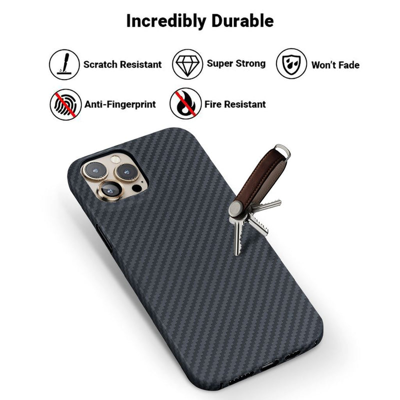 iPhone 14 Pro Max Carbon Case, Dual Shade Carbon Fiber Texture Ant-fingerprint Matte Case - Black