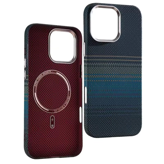 iPhone 16 Pro Carbon Case, Luxo Life Carbon Texture with Metal Camera Protection Magsafe Case - Blue