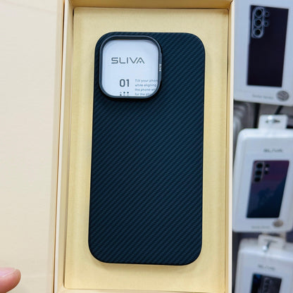iPhone 16 Pro Max Carbon Fiber Case, SLIVA Real Carbon Aramid Fiber Case 0.5 mm Thin - Black