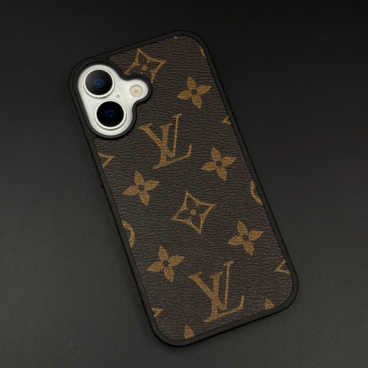 iPhone 17 LV Leather Case, Luxurious Louis Vuitton Leather Case - Brown