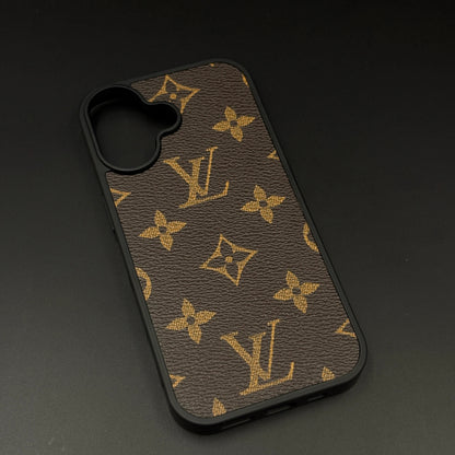 iPhone 17 LV Leather Case, Luxurious Louis Vuitton Leather Case - Brown
