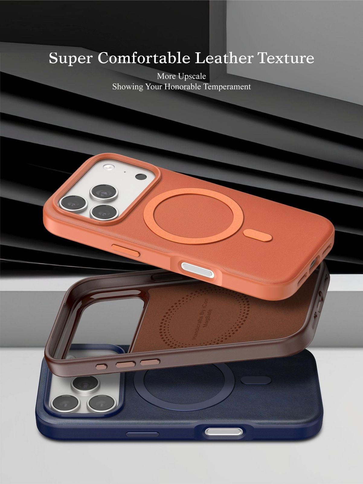 iPhone 17 Pro Leather Magsafe Case Premium Luxurious Leather with Metal Magnetic Magsafe Ring - Titanium Grey