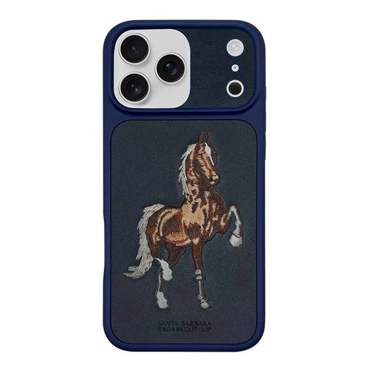 iPhone 17 Pro Max Genuine Leather Original Santa Barbara Polo Club Boris Series Back Cover - Blue