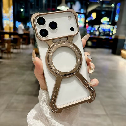 iPhone 17 Pro Max Metal X-Shape Frameless Bumper Case 360° Rotatable Stand with Magsafe - Desert Titanium