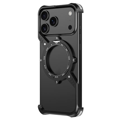 iPhone 17 Pro Metal Bumper Case, Corner Airbag S-Shape Luminous Kickstand with Magsafe - Black