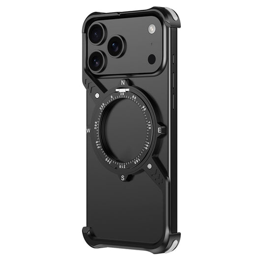 iPhone 17 Pro Metal Bumper Case, Corner Airbag S-Shape Luminous Kickstand with Magsafe - Black