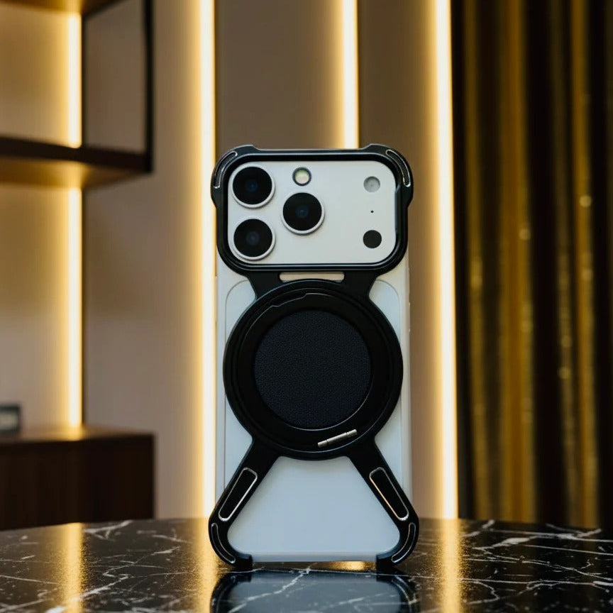 iPhone 17 Pro Max Metal X-Shape Frameless Bumper Case 360° Rotatable Stand with Magsafe - Black