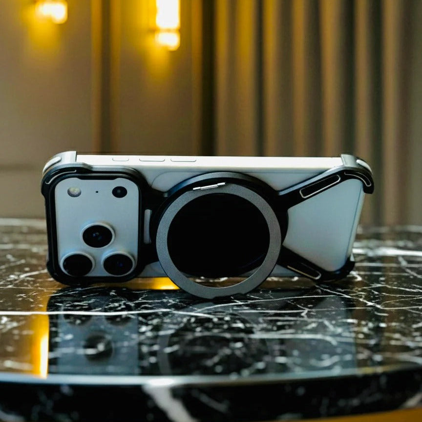 iPhone 17 Pro Metal X-Shape Frameless Bumper Case 360° Rotatable Stand with Magsafe - Black