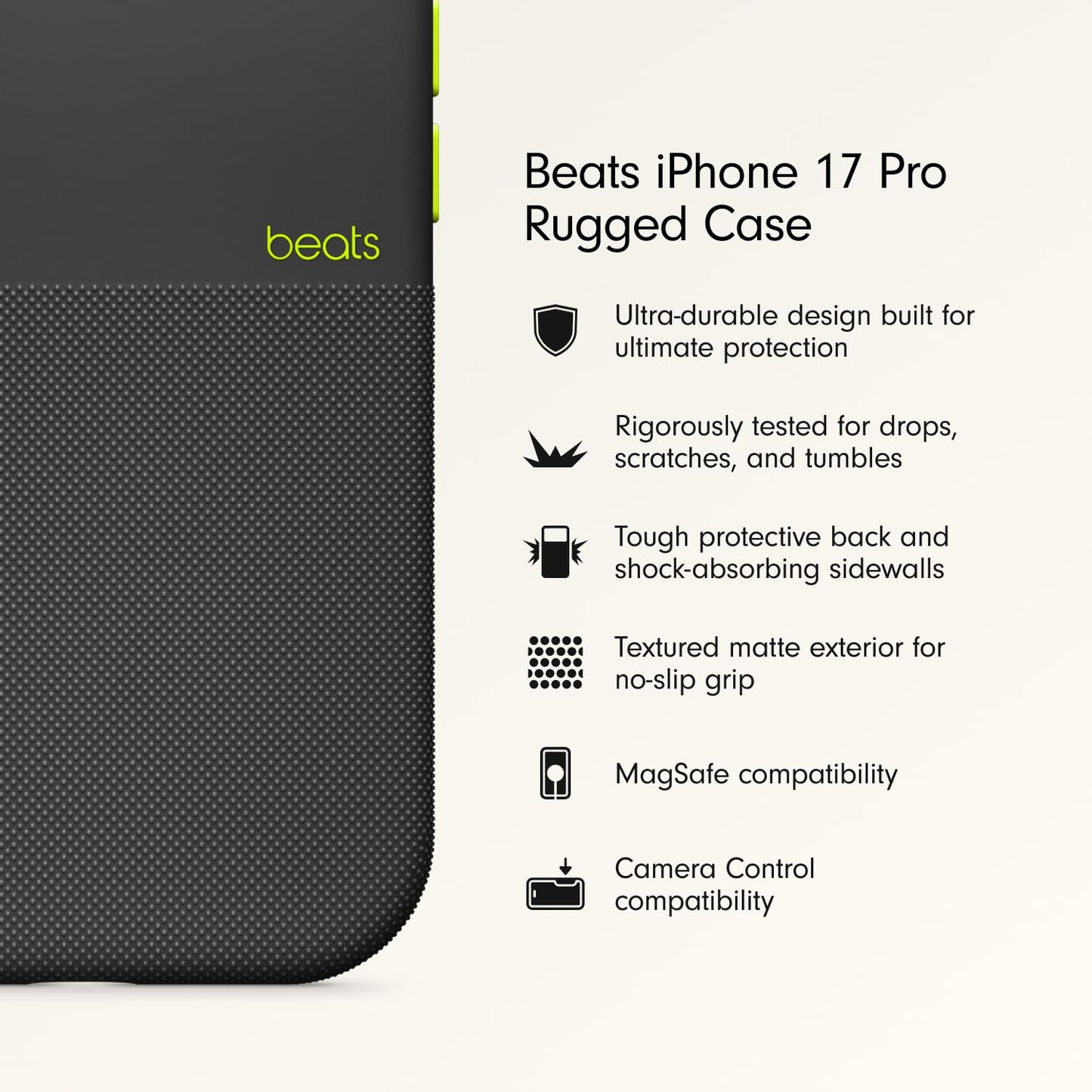 iPhone 17 Pro beats Case, Matte Texture with Microfibre Lining with Magsafe & Camera Control Button - Everest Black