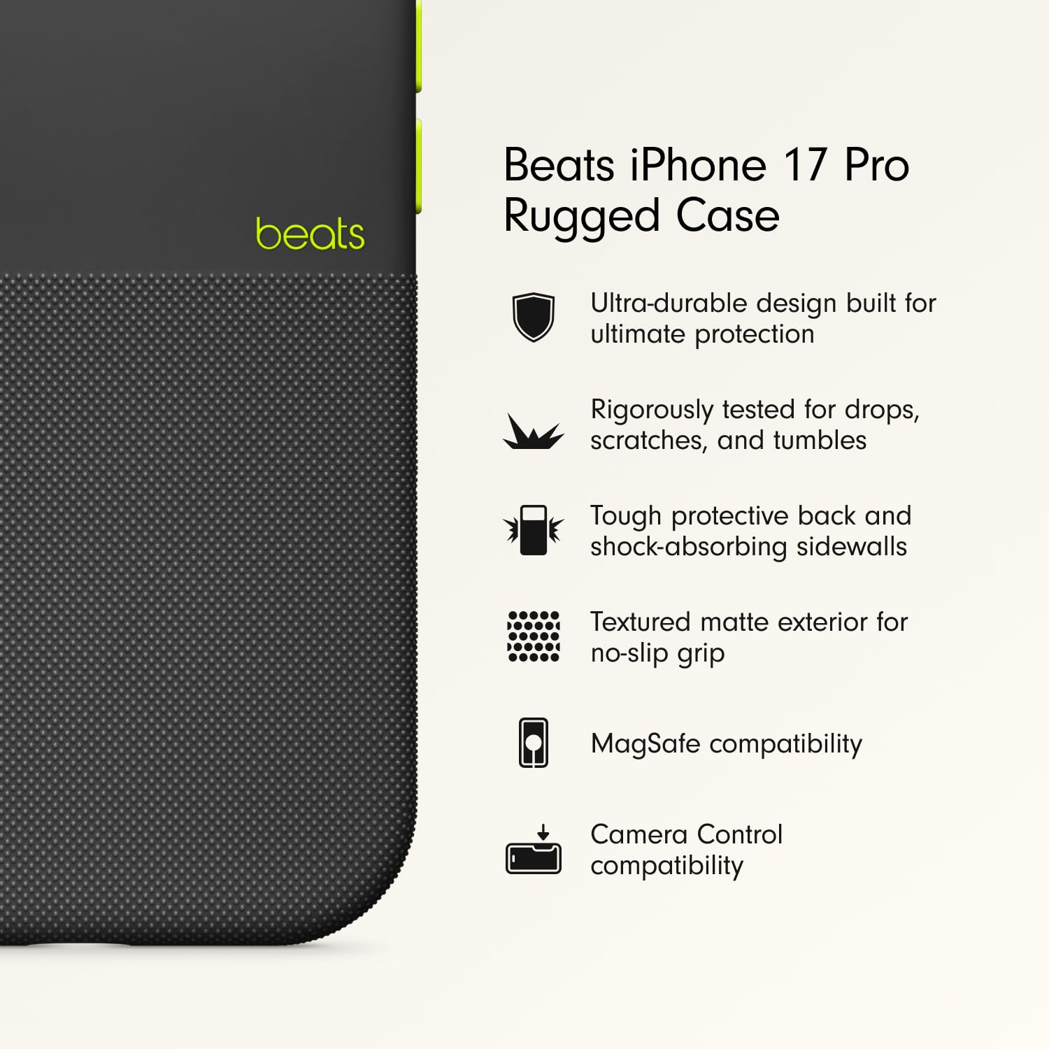 iPhone 17 Pro beats Case, Matte Texture with Microfibre Lining with Magsafe & Camera Control Button - Everest Black