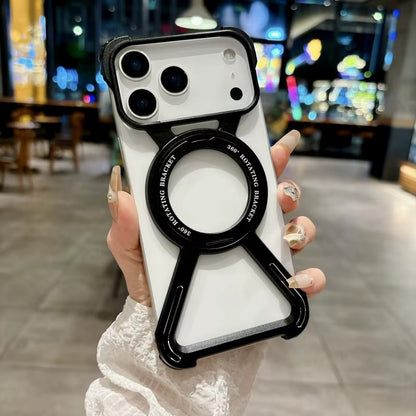 iPhone 17 Pro Max Metal X-Shape Frameless Bumper Case 360° Rotatable Stand with Magsafe - Black