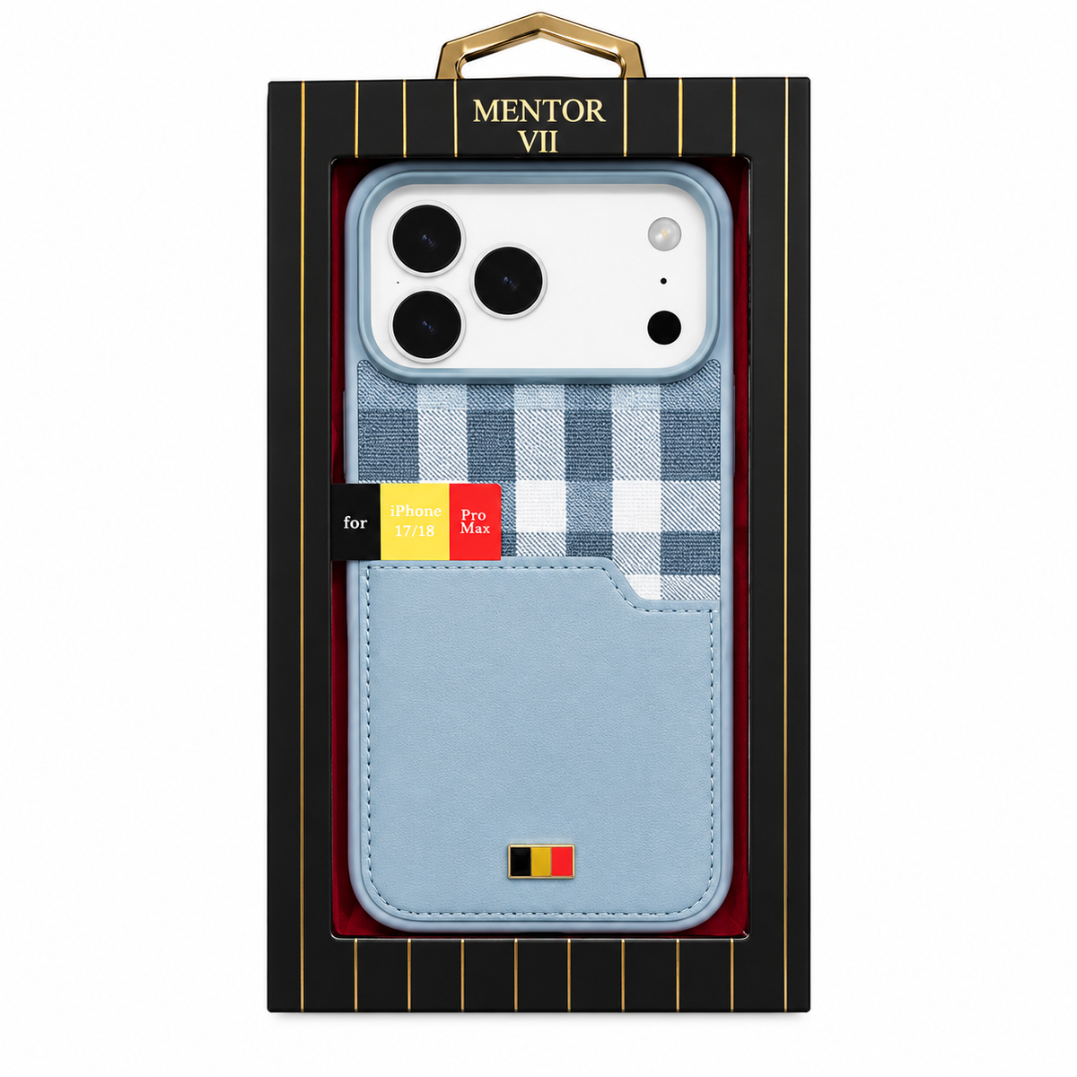 iPhone 18 Pro Leather Case,  Mentor Latus VII Premium Leather Series with Card Slot Pocket - Sky Blue