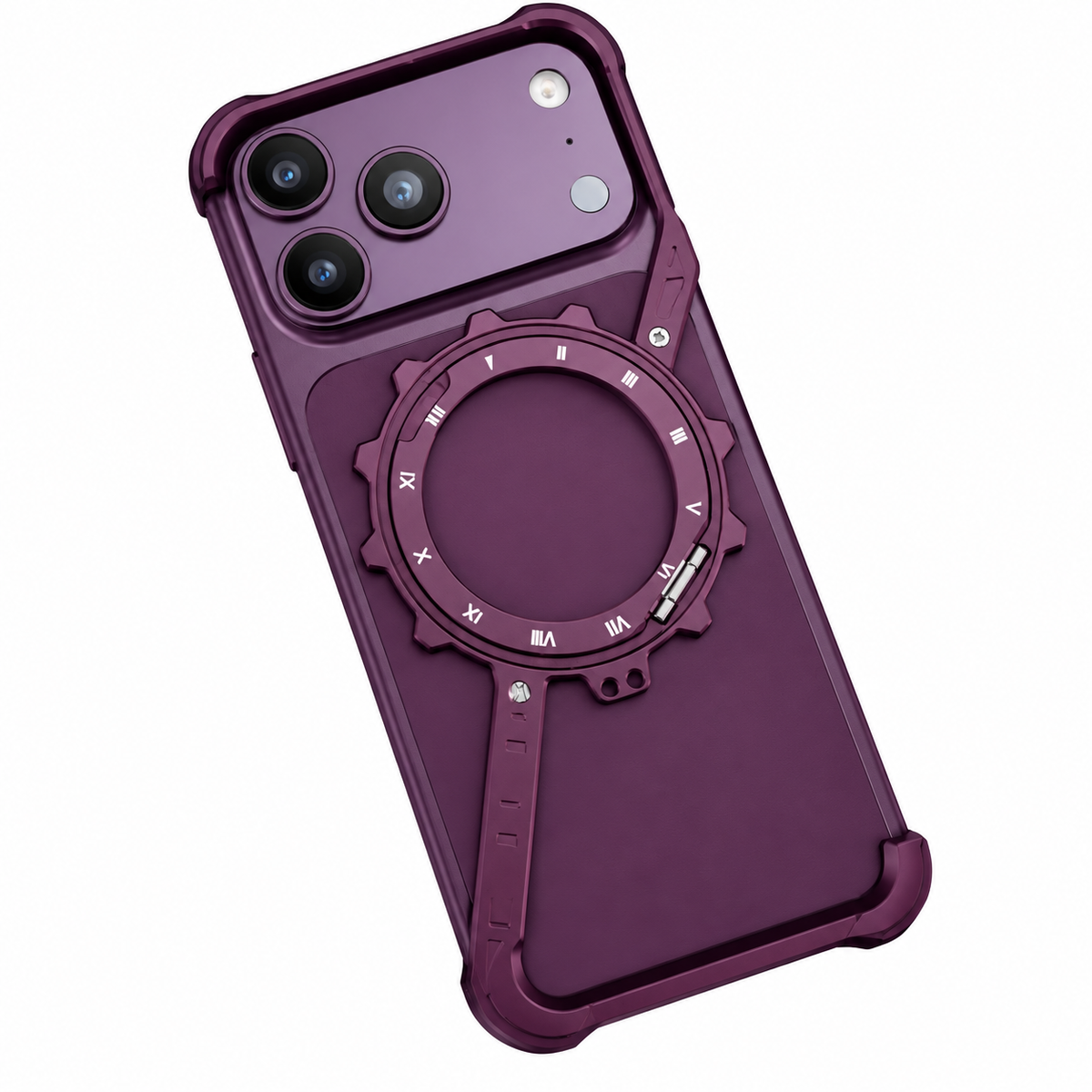 iPhone 18 Pro Metal Case, S-Shape Frameless Bumper Case 360° Rotatable Stand with Magsafe - Wine