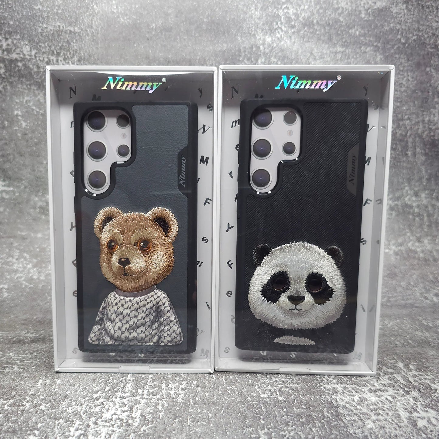 Samsung Galaxy S25 Ultra Nimmy Case, 3D Embroidery Teddy Leather Case - Grey