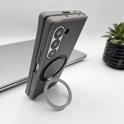 Samsung Galaxy Z Fold7 Carbon Case with Corner Bump and Magnetic Magsafe Ring Kickstand - Grey