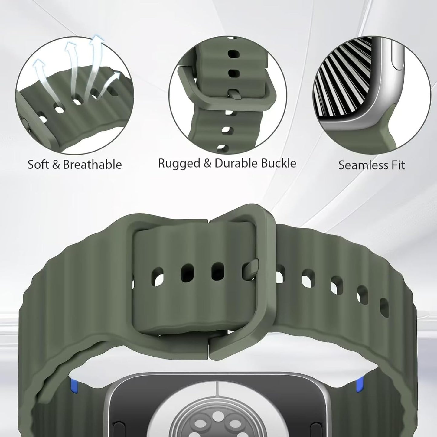 Sport Straps Silicone Waterproof Wristband iWatch Band for (42-44-45-46-49 MM) - Army Green