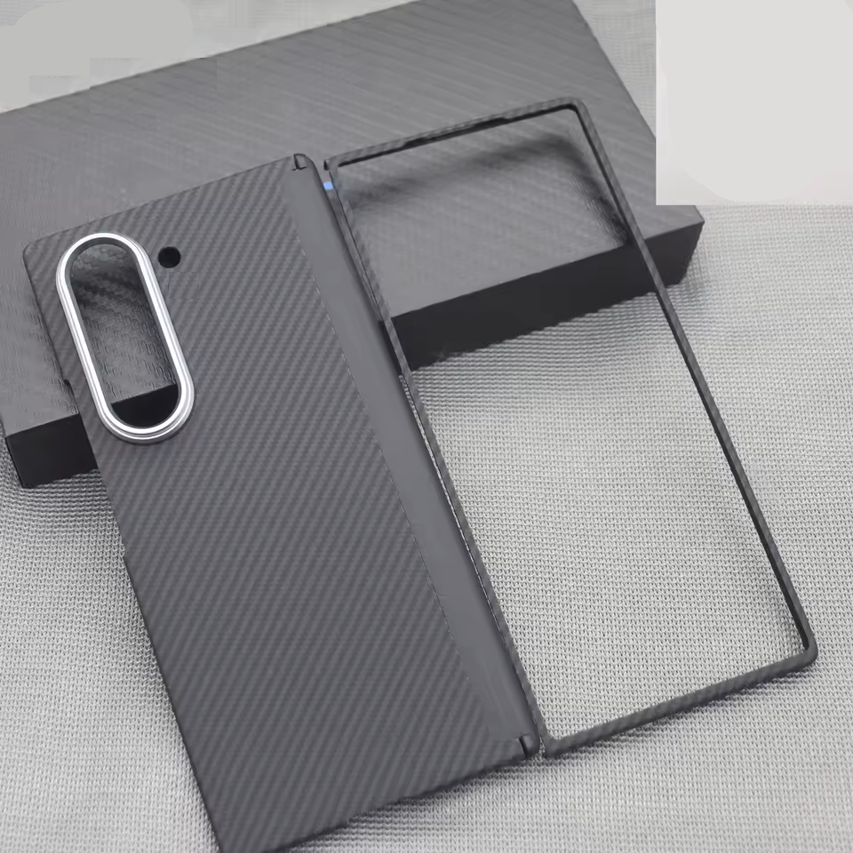 Samsung Galaxy Z Fold6 Slim Carbon Case, 0.6mm Thin Carbon Fiber Case with Magsafe, Hinge Protection & Front Glass - Black