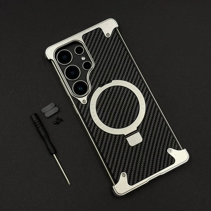Samsung Galaxy S26 Ultra Metal Bumper Case, Frameless Carbon Magnetic Invisible Stand Cover - Silver