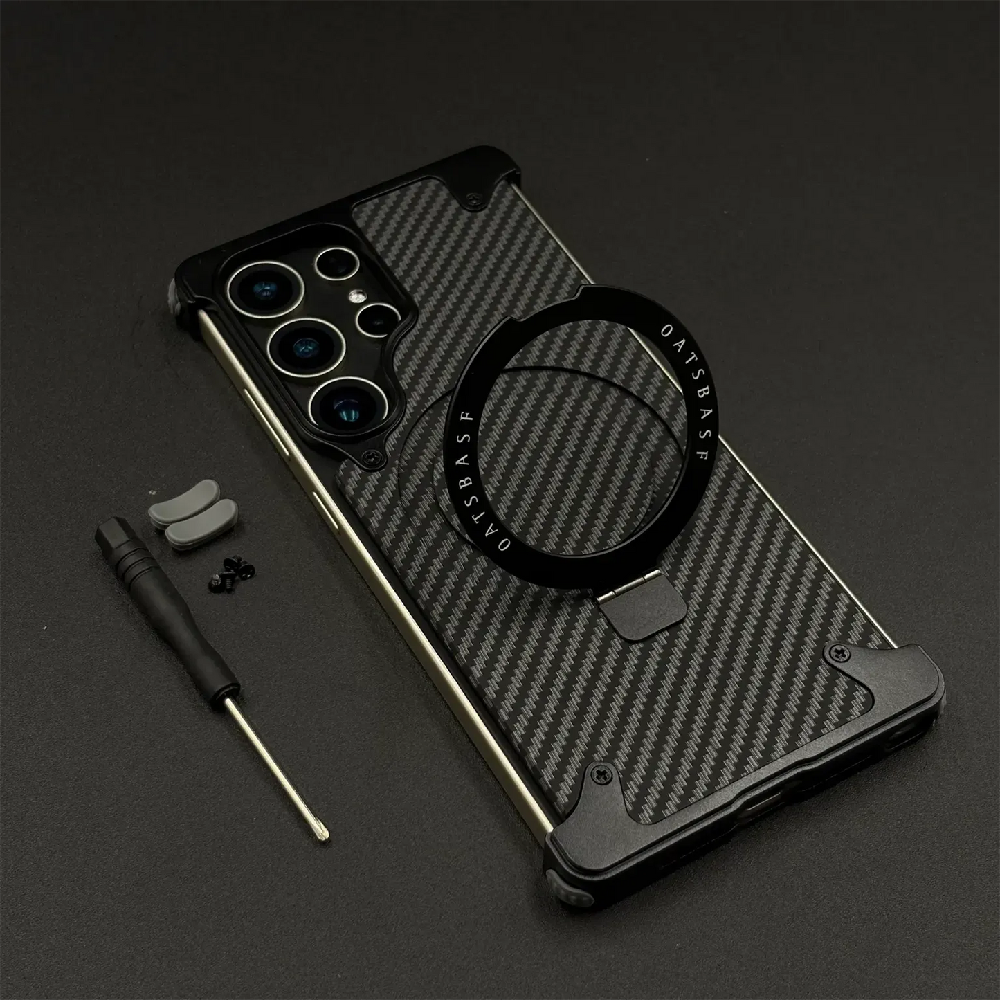 Samsung Galaxy S26 Ultra Metal Bumper Case, Frameless Carbon Magnetic Invisible Stand Cover - Black