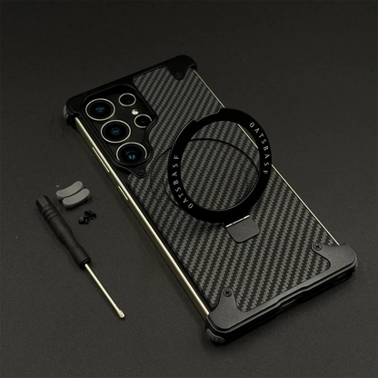 Samsung Galaxy S26 Ultra Metal Bumper Case, Frameless Carbon Magnetic Invisible Stand Cover - Black