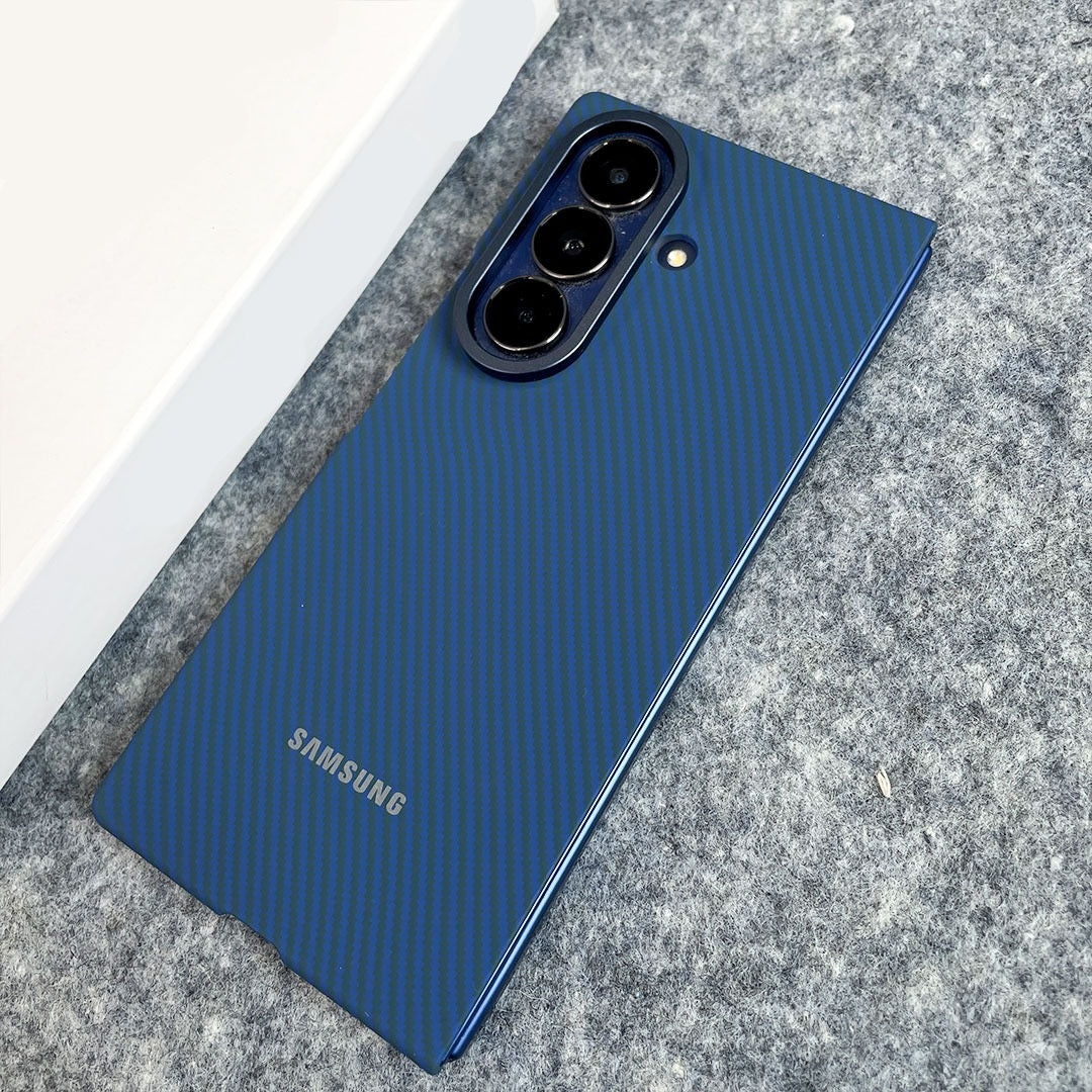 Samsung Galaxy Z Fold7 0.8mm Aramid Carbon Fiber Back Cover with Logo (Only Back) - Blue