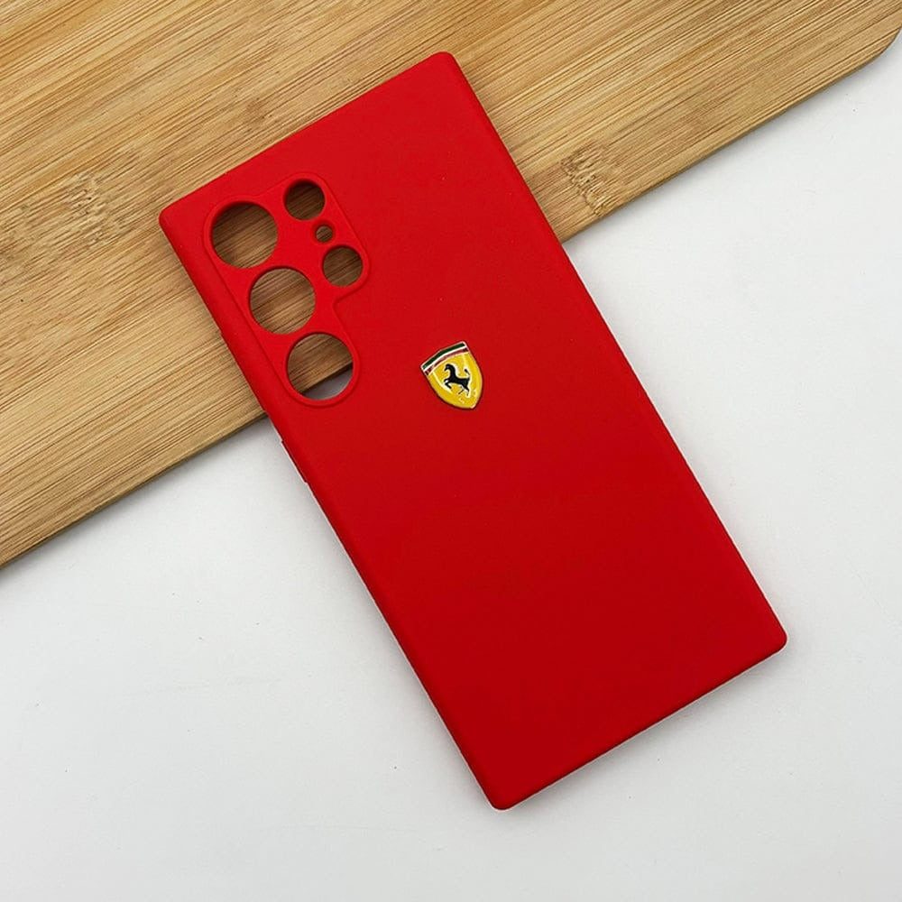 Samsung Galaxy S24 Ultra Silicon Case, Sport Car FR Logo Liquid Silicon Cover - Red