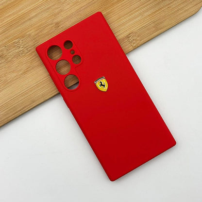 Samsung Galaxy S24 Ultra Silicon Case, Sport Car FR Logo Liquid Silicon Cover - Red