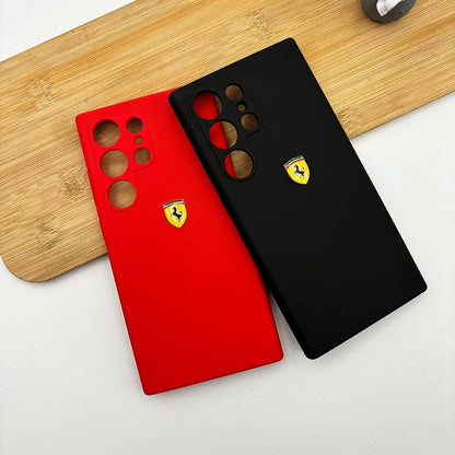 Samsung Galaxy S24 Ultra Silicon Case, Sport Car FR Logo Liquid Silicon Cover - Red