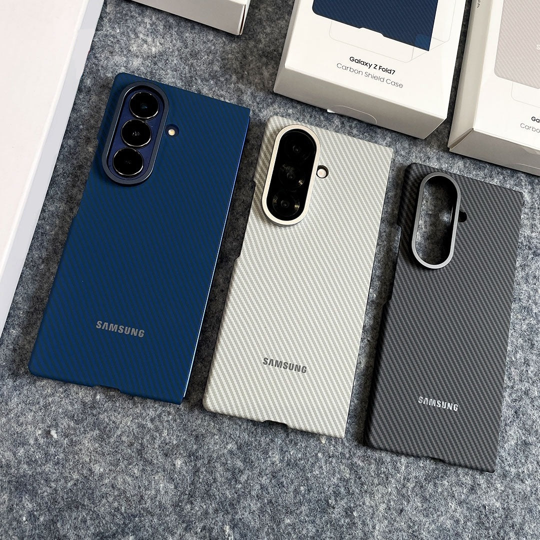 Samsung Galaxy Z Fold7 0.8mm Aramid Carbon Fiber Back Cover with Logo (Only Back) - Blue