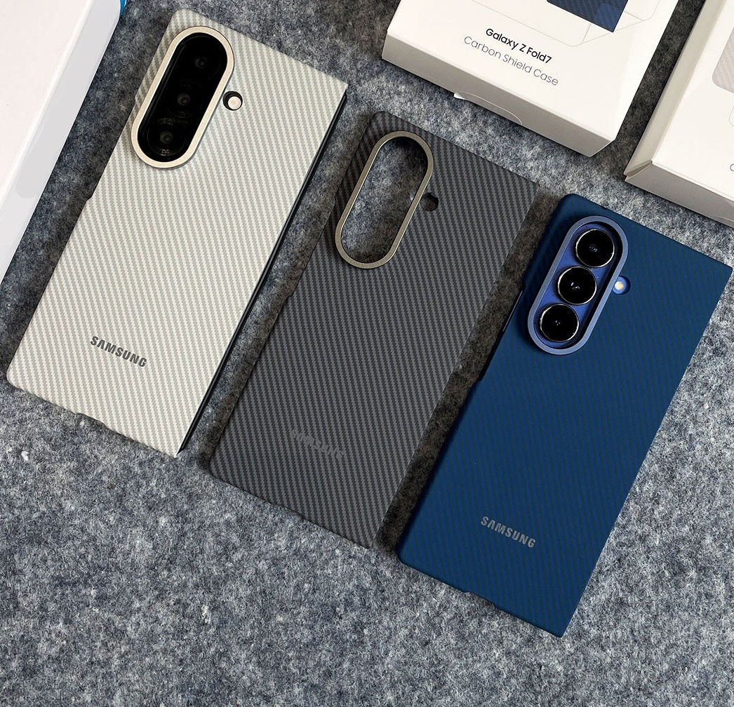 Samsung Galaxy Z Fold7 0.8mm Aramid Carbon Fiber Back Cover with Logo (Only Back) - Cream