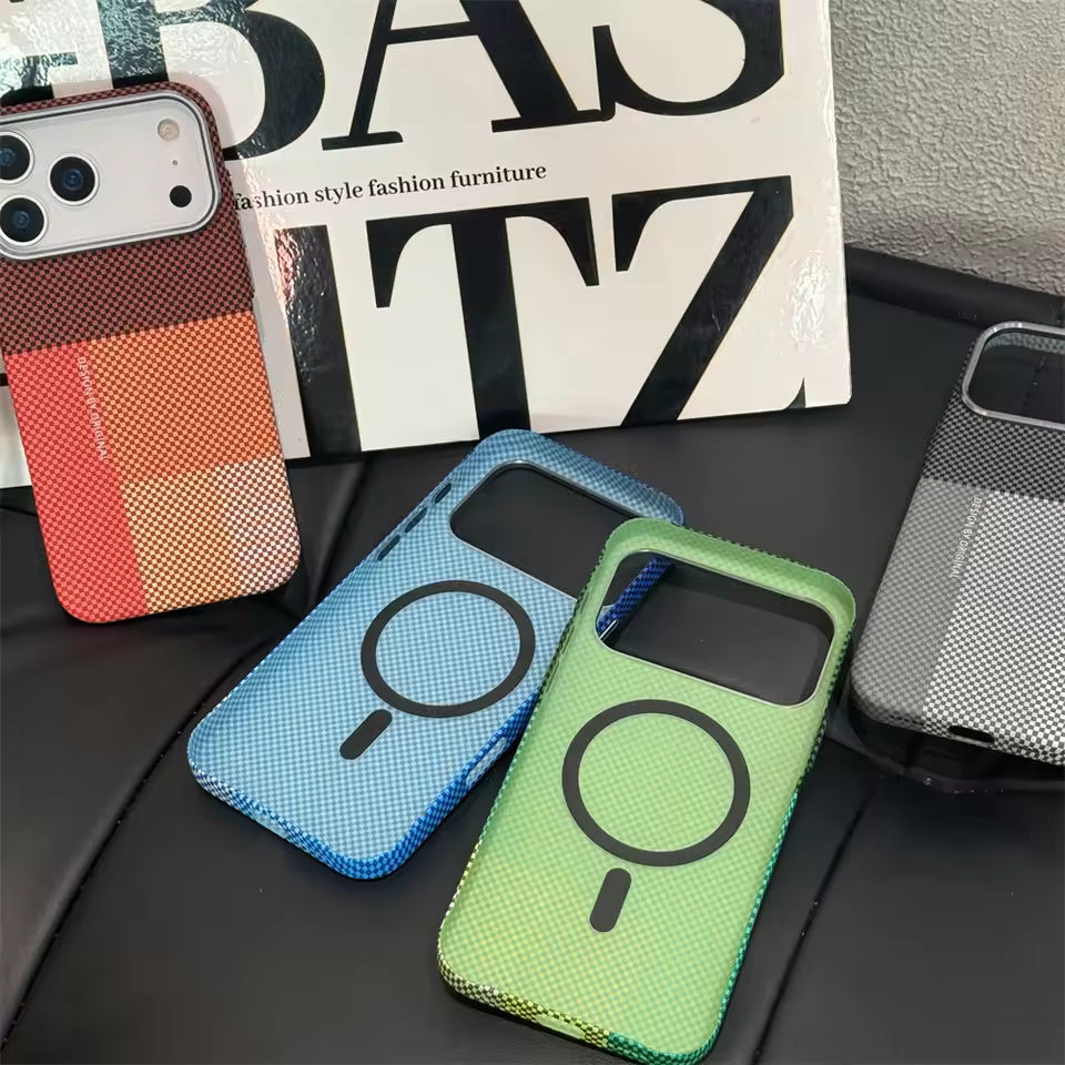 iPhone 17 Pro Max Aramid Carbon Fiber Texture 0.8mm Thin Cover with Magsafe - Blue