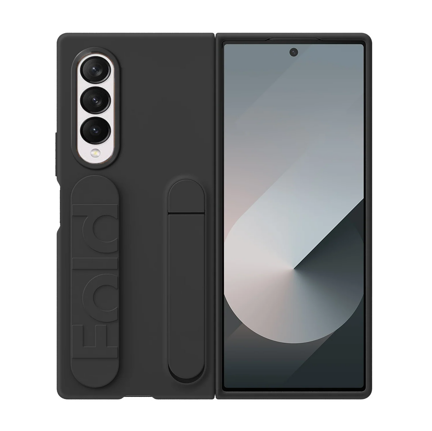 Samsung Galaxy Z Fold3 Silicon Case, Matte Finish Skin Feel Back Cover with Band & Kickstand - Black