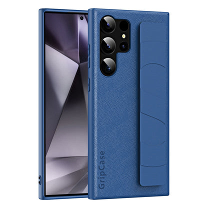 Samsung Galaxy S25 Ultra Leather Feel Skin Elastic Wrist Band Grip Case - Blue