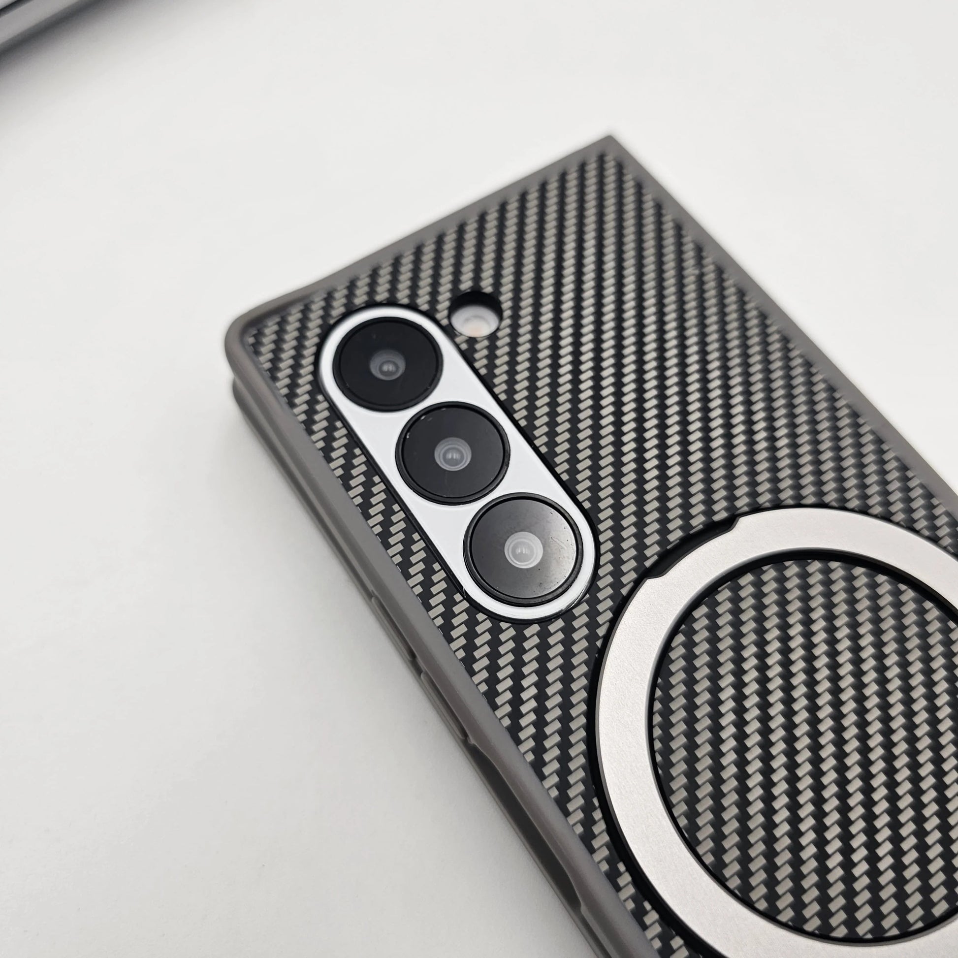 Samsung Galaxy Z Fold7 Carbon Case with Corner Bump and Magnetic Magsafe Ring Kickstand - Grey