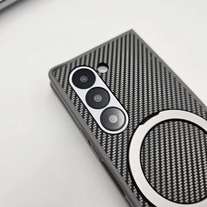 Samsung Galaxy Z Fold7 Carbon Case with Corner Bump and Magnetic Magsafe Ring Kickstand - Grey
