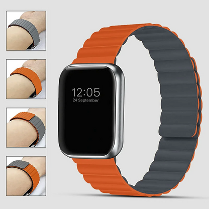 KEEPHONE Silicone Magnetic Snap Both Side Wearable for iWatch (42-44-45-49 MM) - Orange/Grey
