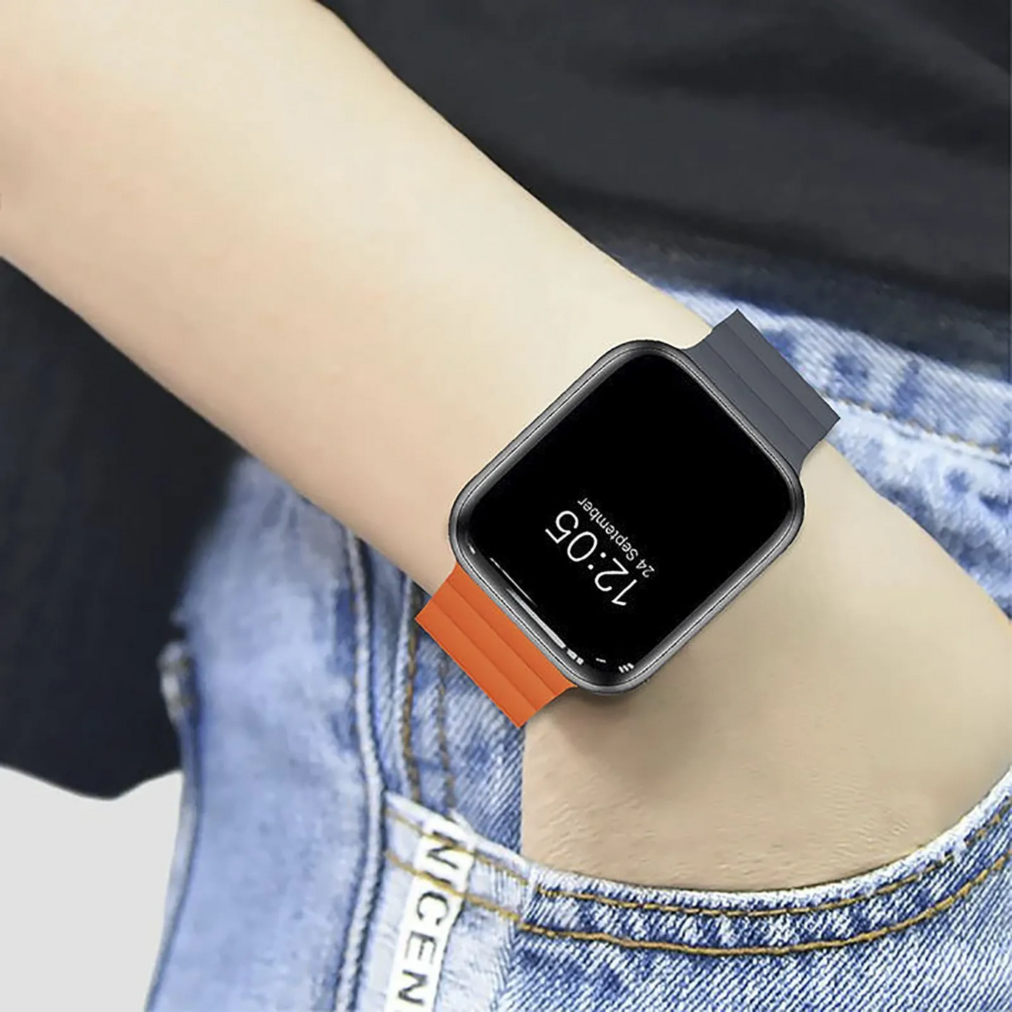 KEEPHONE Silicone Magnetic Snap Both Side Wearable for iWatch (42-44-45-49 MM) - Orange/Grey