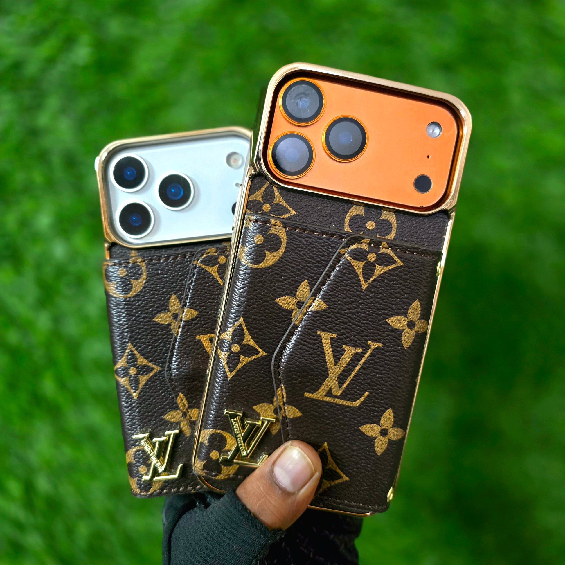 iPhone 17 Pro Luxurious Electroplating LV Leather Case with Wallet Card Holder