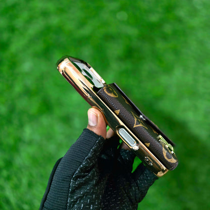 iPhone 17 Pro Luxurious Electroplating LV Leather Case with Wallet Card Holder