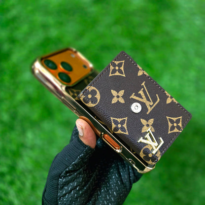 iPhone 17 Pro Luxurious Electroplating LV Leather Case with Wallet Card Holder
