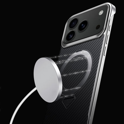 iPhone 18 Pro Carbon Bumper Case, SULADA Carbon Fiber Texture with Metal Standing Ring & Magsafe - Black