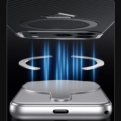 iPhone 18 Pro Carbon Bumper Case, SULADA Carbon Fiber Texture with Metal Standing Ring & Magsafe - Black