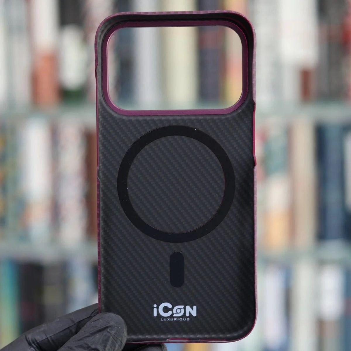 iPhone 18 Pro Carbon Case, 600D Carbon Fiber Texture Hard PC with Magsafe - Wine