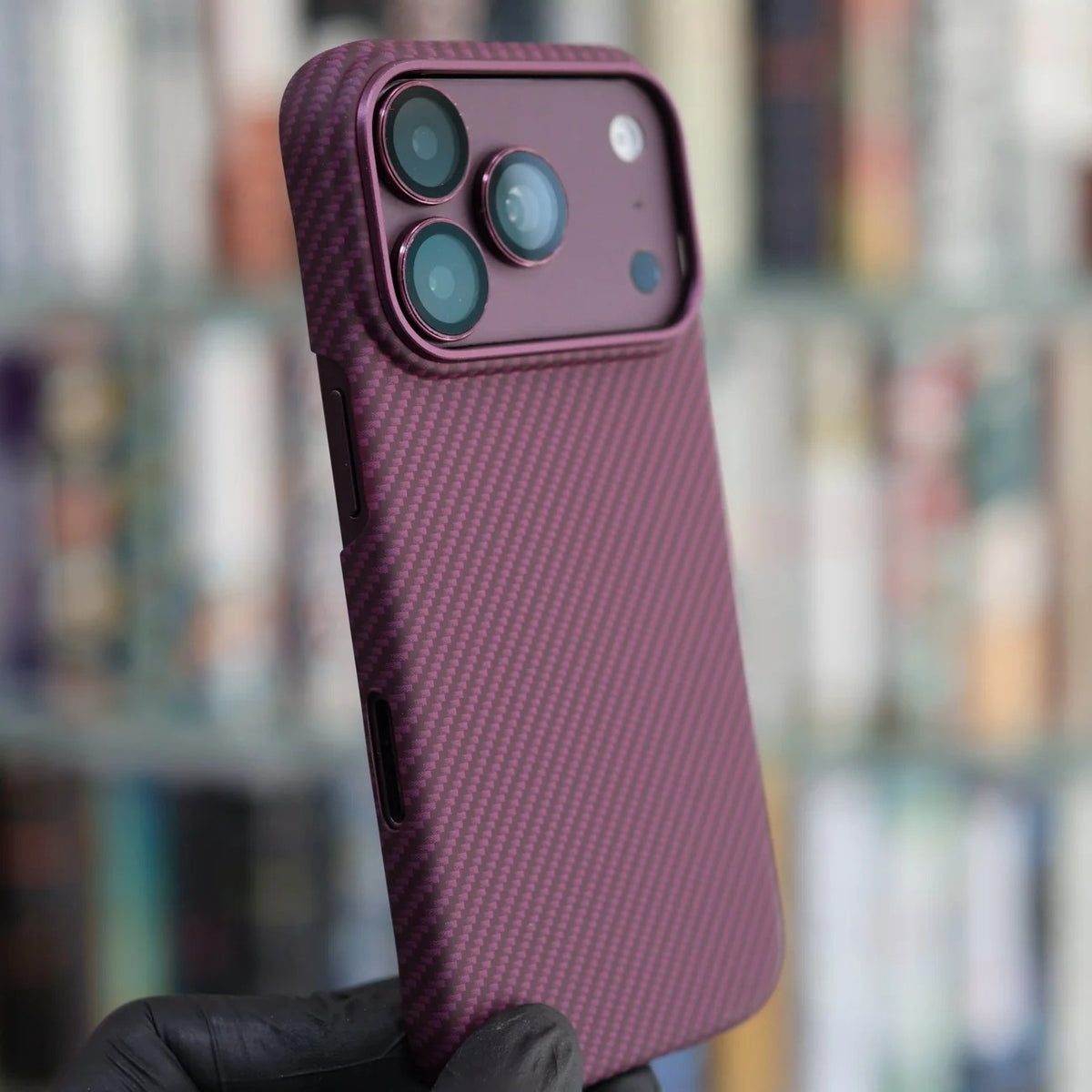 iPhone 18 Pro Carbon Case, 600D Carbon Fiber Texture Hard PC with Magsafe - Wine