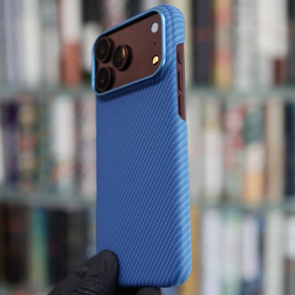 iPhone 18 Pro Carbon Case, 600D Carbon Fiber Texture Hard PC with Magsafe - blue