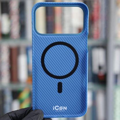 iPhone 18 Pro Carbon Case, 600D Carbon Fiber Texture Hard PC with Magsafe - blue